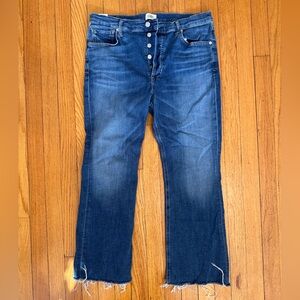 Citizens Of Humanity Button-Fly Cropped Raw Hem Jeans in Dark Blue